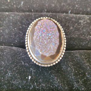 Druzy Agate Sterling Silver Ring, Size 8, Adjustable